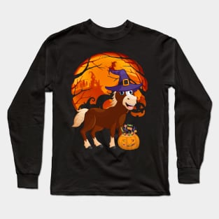 Horse pumpkin witch Long Sleeve T-Shirt
